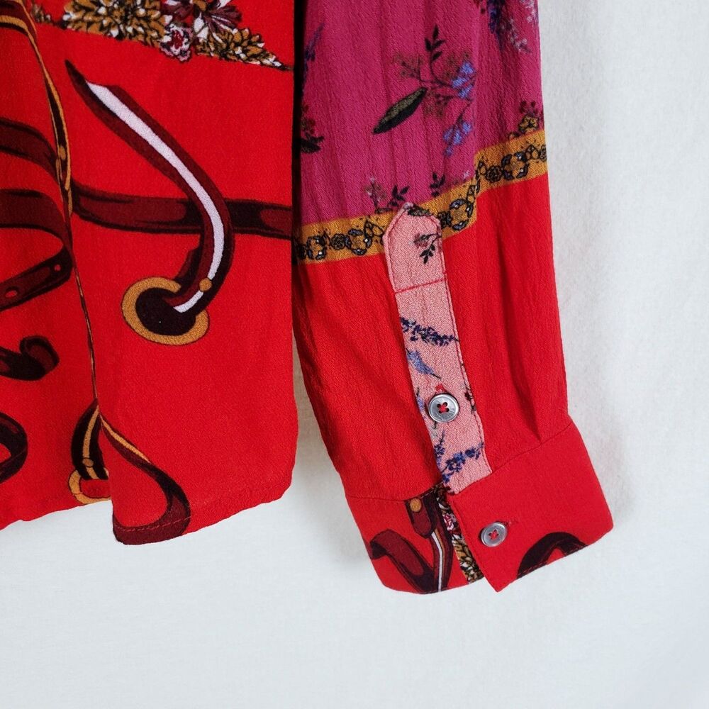 Desigual Bohemian Eclectic Mixed Print Patchwork Top Womens L Artsy Button Front - Picture 7 of 8
